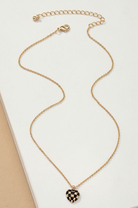 Checker Heart Pendant Necklace - p3 Boutique