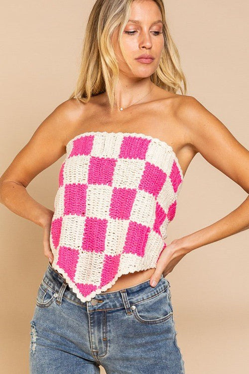 Checkerboard Pattern Tube Top Sweater - p3 Boutique