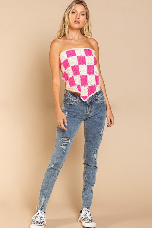 Checkerboard Pattern Tube Top Sweater - p3 Boutique
