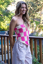 Checkerboard Pattern Tube Top Sweater - p3 Boutique