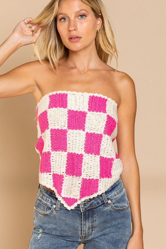 Checkerboard Pattern Tube Top Sweater - p3 Boutique