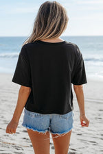 Checkerboard Peace Sign Printed Round Neck T Shirt - p3 Boutique