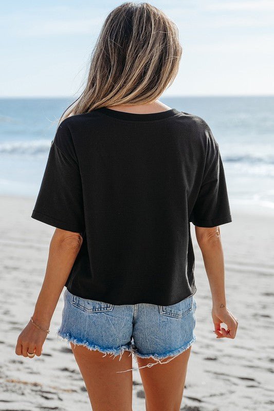 Checkerboard Peace Sign Printed Round Neck T Shirt - p3 Boutique