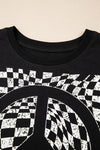 Checkerboard Peace Sign Printed Round Neck T Shirt - p3 Boutique