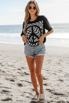 Checkerboard Peace Sign Printed Round Neck T Shirt - p3 Boutique