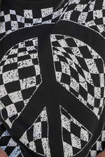 Checkerboard Peace Sign Printed Round Neck T Shirt - p3 Boutique