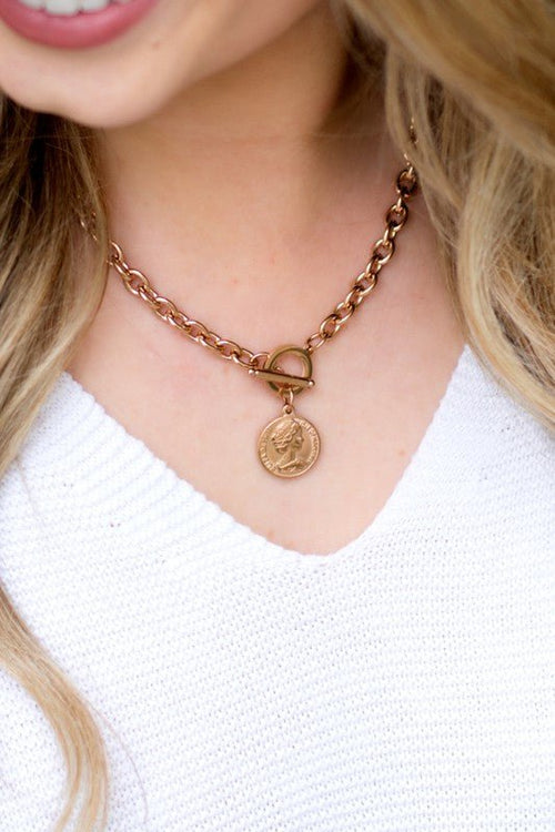 Coin Accent Chain Necklace - p3 Boutique