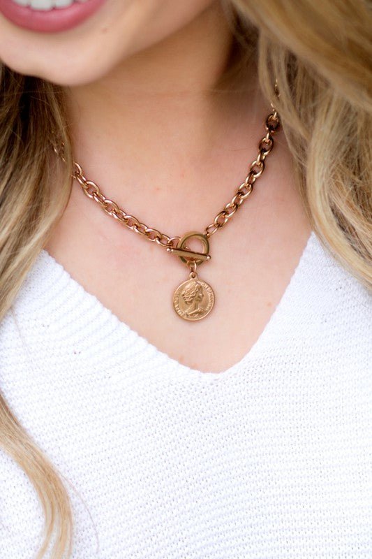 Coin Accent Chain Necklace - p3 Boutique