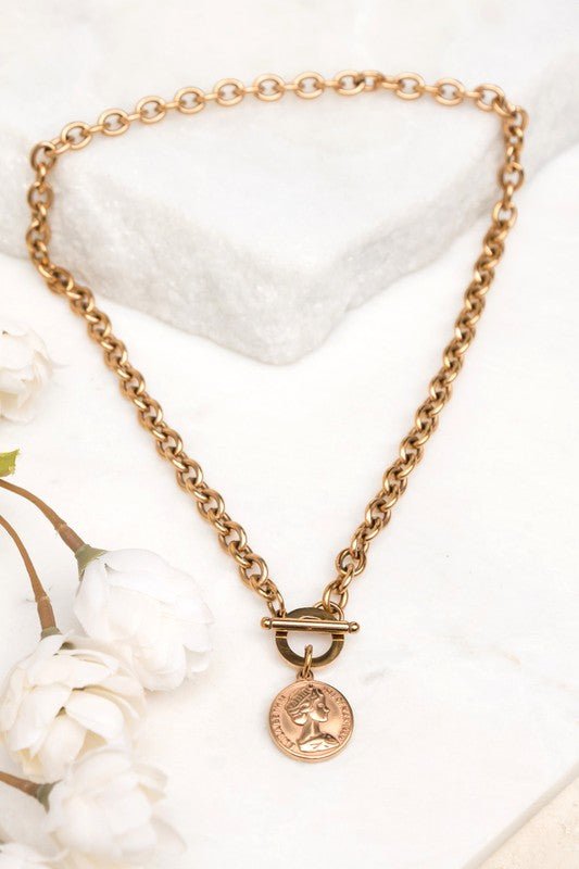 Coin Accent Chain Necklace - p3 Boutique