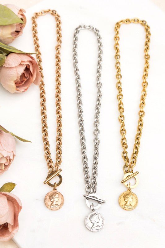 Coin Accent Chain Necklace - p3 Boutique