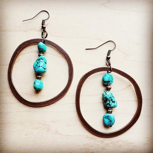 Copper Hoop Earrings w/ Blue Turquoise and Copper - p3 Boutique