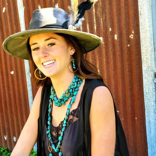 Copper Hoop Earrings w/ Natural Turquoise and Wood - p3 Boutique