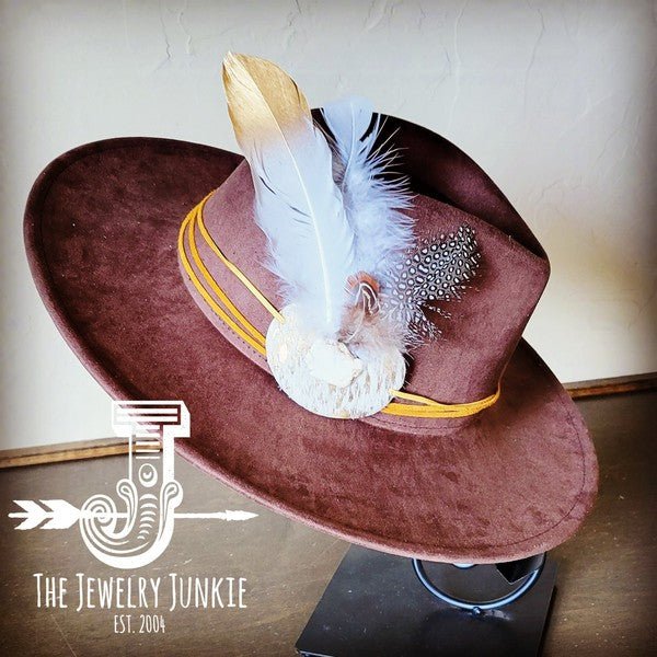 CreamMetallic Feather&Turq Slab Hatband Choice Hat - p3 Boutique