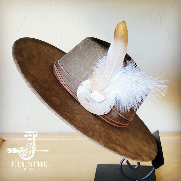 CreamMetallic Feather&Turq Slab Hatband Choice Hat - p3 Boutique