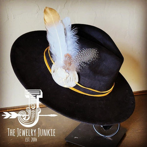 CreamMetallic Feather&Turq Slab Hatband Choice Hat - p3 Boutique