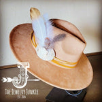 CreamMetallic Feather&Turq Slab Hatband Choice Hat - p3 Boutique