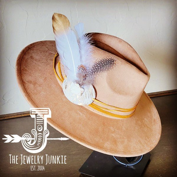 CreamMetallic Feather&Turq Slab Hatband Choice Hat - p3 Boutique
