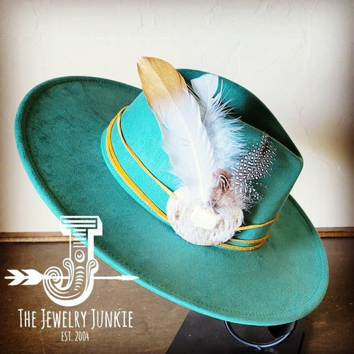 CreamMetallic Feather&Turq Slab Hatband Choice Hat - p3 Boutique