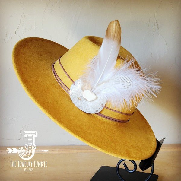CreamMetallic Feather&Turq Slab Hatband Choice Hat - p3 Boutique