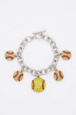 Crystal Softball Charm Toggle Bracelet - p3 Boutique