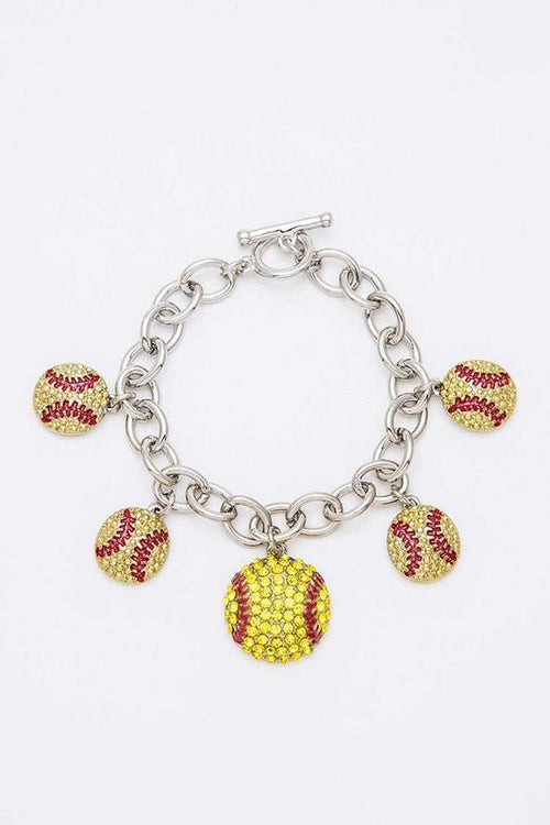 Crystal Softball Charm Toggle Bracelet - p3 Boutique