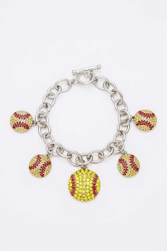 Crystal Softball Charm Toggle Bracelet - p3 Boutique