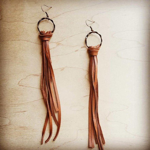 Deer Skin Leather Tassel Earring - Saddle Tan - p3 Boutique