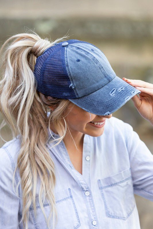 Distressed Messy Bun Hat Cap - p3 Boutique