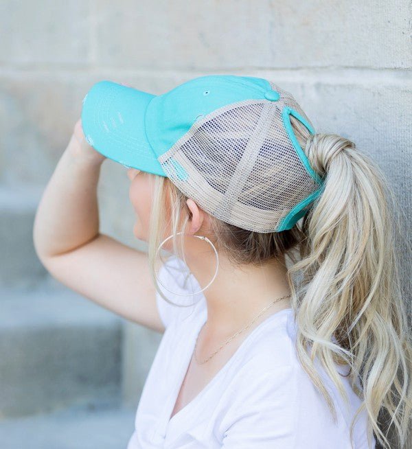 Distressed Messy Bun Hat Cap - p3 Boutique