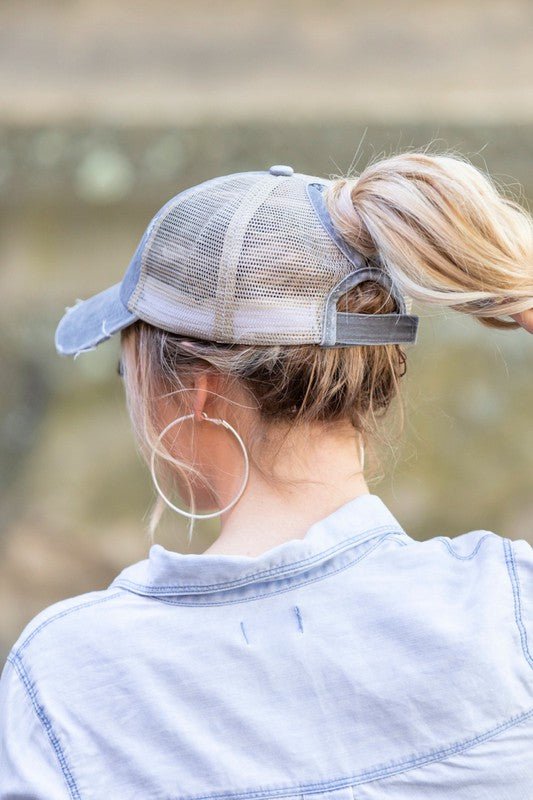 Distressed Messy Bun Hat Cap - p3 Boutique