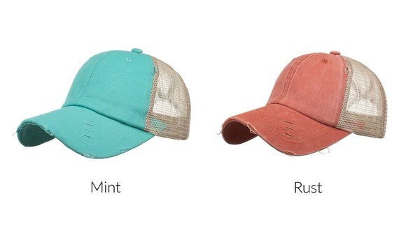 Distressed Messy Bun Hat Cap - p3 Boutique