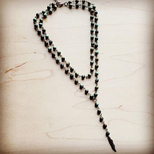 Double Lariat African Turquoise Necklace & Feather - p3 Boutique