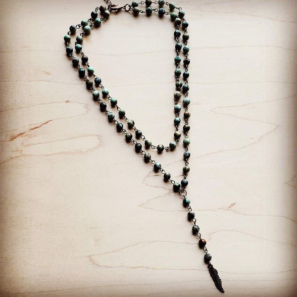Double Lariat African Turquoise Necklace & Feather - p3 Boutique