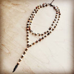 Double Lariat Natural Agate Necklace w/ Feather - p3 Boutique
