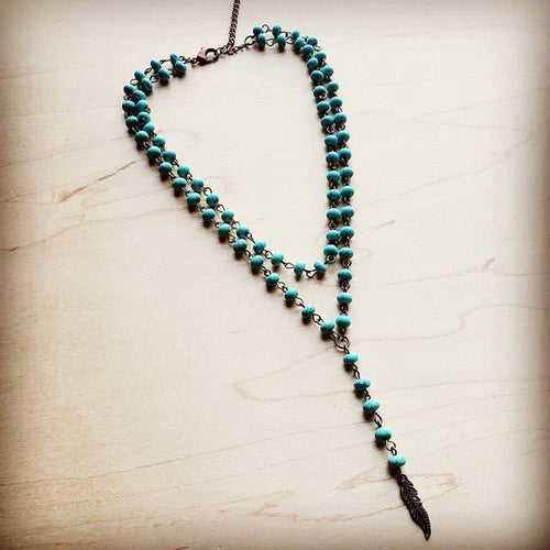 Double Lariat Turquoise Necklace w/ Copper Feather - p3 Boutique