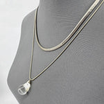 Double Layer Necklace with Clear Teardrop Pendant - p3 Boutique