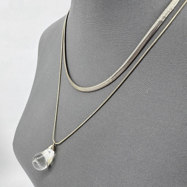Double Layer Necklace with Clear Teardrop Pendant - p3 Boutique