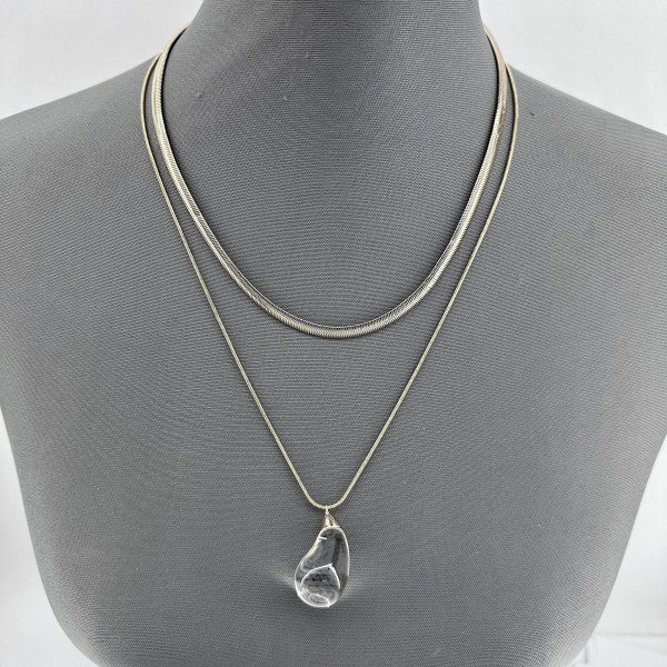 Double Layer Necklace with Clear Teardrop Pendant - p3 Boutique
