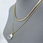 Double Layer Necklace with Clear Teardrop Pendant - p3 Boutique