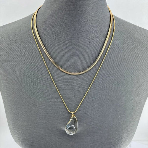 Double Layer Necklace with Clear Teardrop Pendant - p3 Boutique