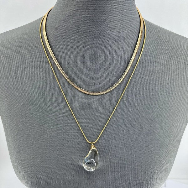 Double Layer Necklace with Clear Teardrop Pendant - p3 Boutique