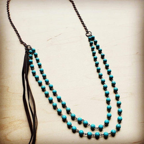 Double Strand Blue Turq Necklace w/ tassel - p3 Boutique