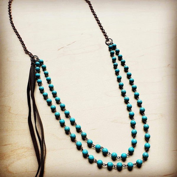 Double Strand Blue Turq Necklace w/ tassel - p3 Boutique