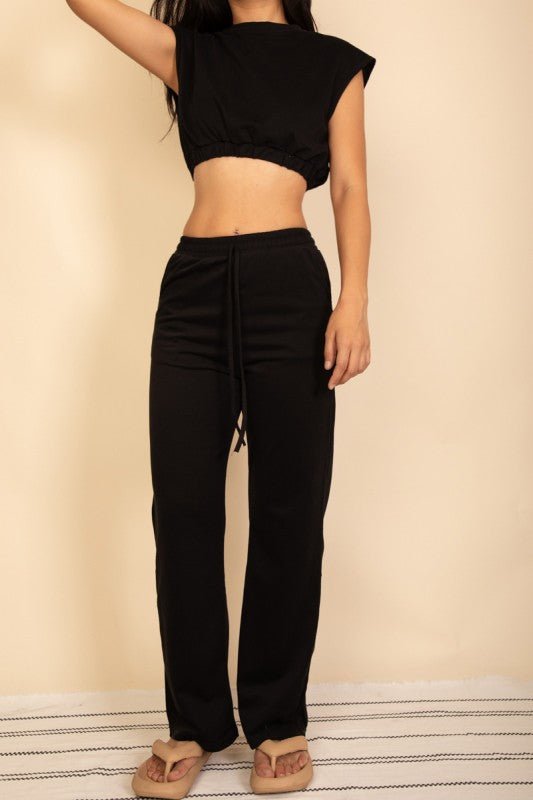 Elastic Hem Crop Top & Wide Leg Pants Set - p3 Boutique