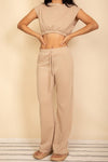 Elastic Hem Crop Top & Wide Leg Pants Set - p3 Boutique