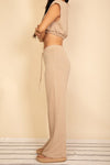 Elastic Hem Crop Top & Wide Leg Pants Set - p3 Boutique
