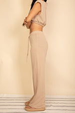 Elastic Hem Crop Top & Wide Leg Pants Set - p3 Boutique