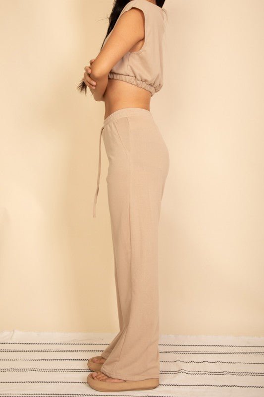 Elastic Hem Crop Top & Wide Leg Pants Set - p3 Boutique