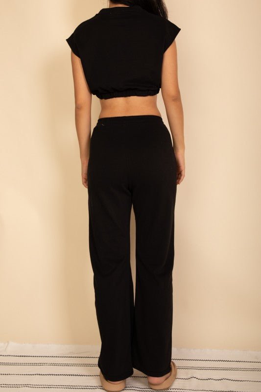 Elastic Hem Crop Top & Wide Leg Pants Set - p3 Boutique