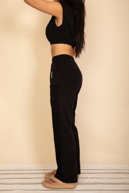 Elastic Hem Crop Top & Wide Leg Pants Set - p3 Boutique